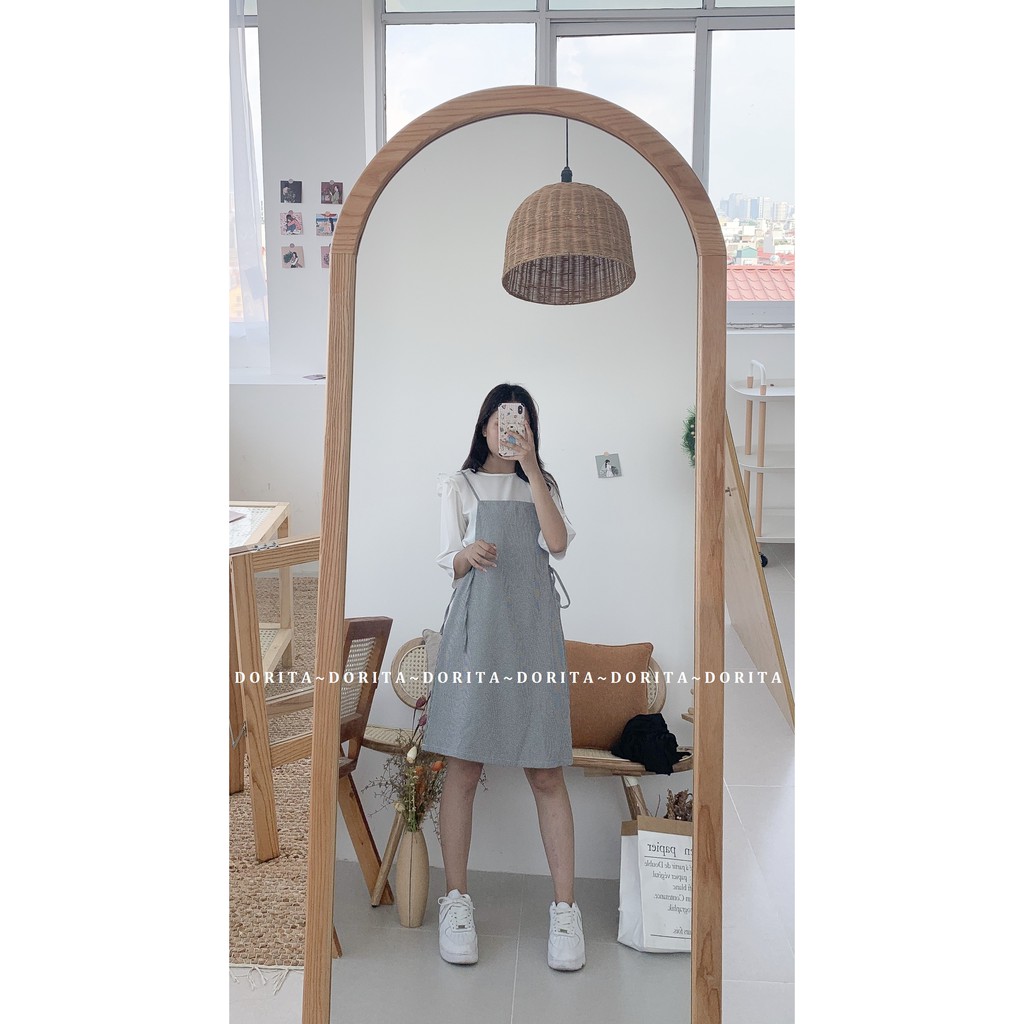[Ảnh thật/Video] Set yếm 2 dây + áo voan trắng tay lửng Ulzzang - Dorita Boutique