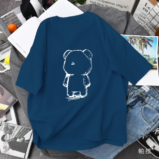 Áo Thun 100% Cotton Cổ Tròn Dáng Rộng In Họa Tiết Hoạt Hình Phong Cách Hàn Quốc 2020 Cho Nữ