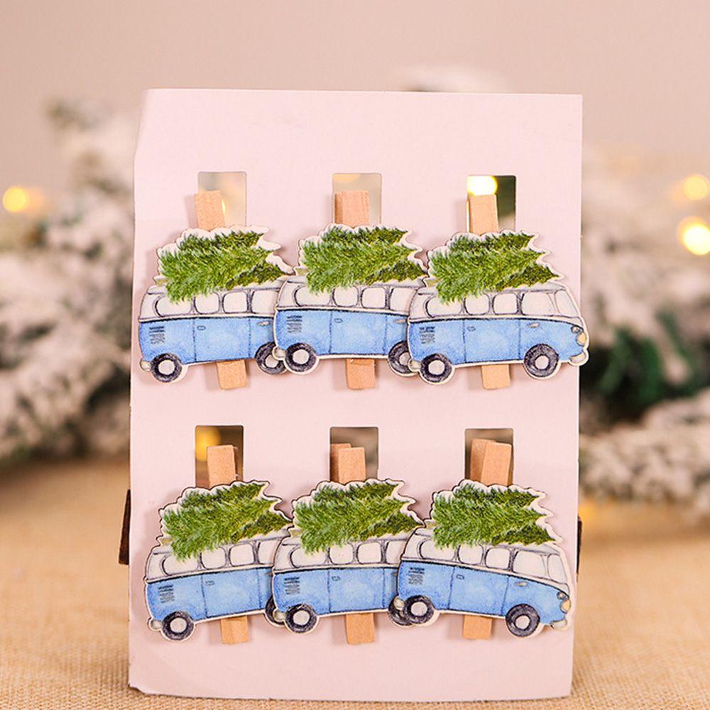 ZAIJIE24 Set 6 Kẹp Giấy Bằng Gỗ Dùng Trang Trí Giáng Sinh