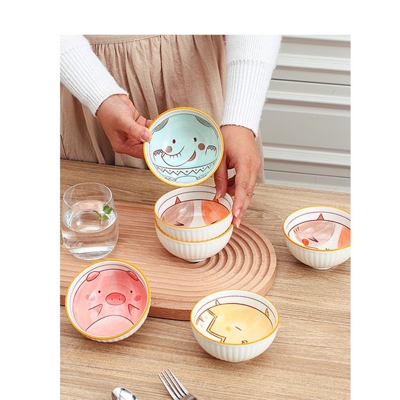 Bộ 6 bát sứ hình con vật ngộ nghĩnh sinh động bắt mắt dày dặn hàng loại 1 kèm hộp đi tặng hay dùng siêu sang Giko