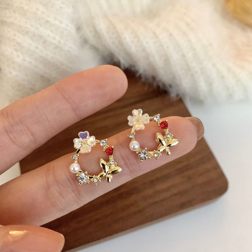 Khuyên Tai Hình Vỏ Sò/Hoa Hồng Đính Đá Zircon/Ngọc Trai/Hoa Hồng Lãng Mạn Nữ Tính