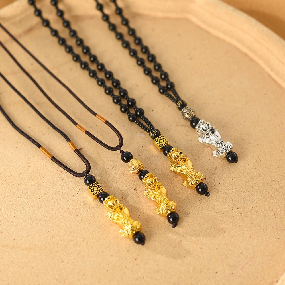 Vòng cổ Hạt Đá Obsidian May Mắn Unisex