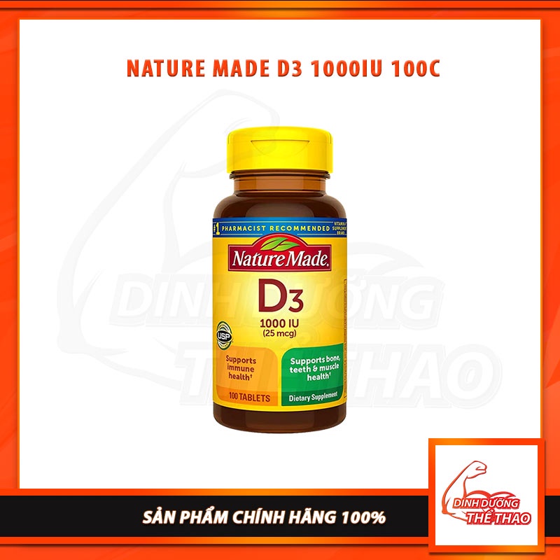 [SALE XẢ KHO] NATURE MADE D3 1000IU Vitamin D3 Giúp Tăng Sức Khỏe Xương Khớp - Từ Mỹ
