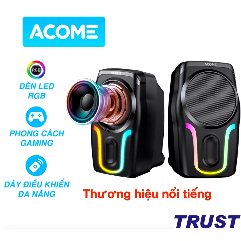 Loa Vi Tính ACOME - A12- Gaming Loa Máy Tính Để Bàn Hiệu Ứng Đèn LED RGB Bass Mạnh Dùng Cho PC Laptop - BH 12 THÁNG