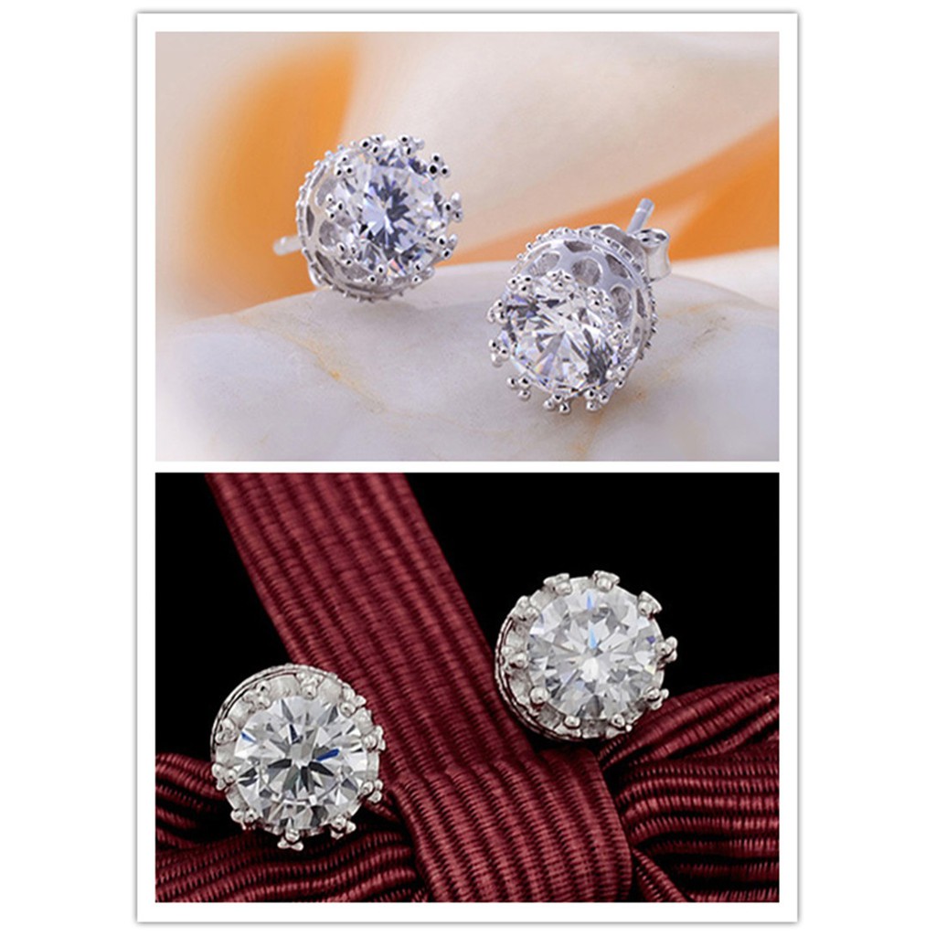 Cặp bông tai kiểu mạ bạc hình vương miện có đính đá đầy độc đáo