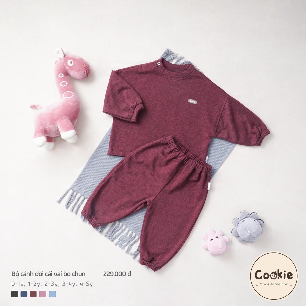 Bộ quần áo nỉ cánh dơi cài vai bo chun Cookie