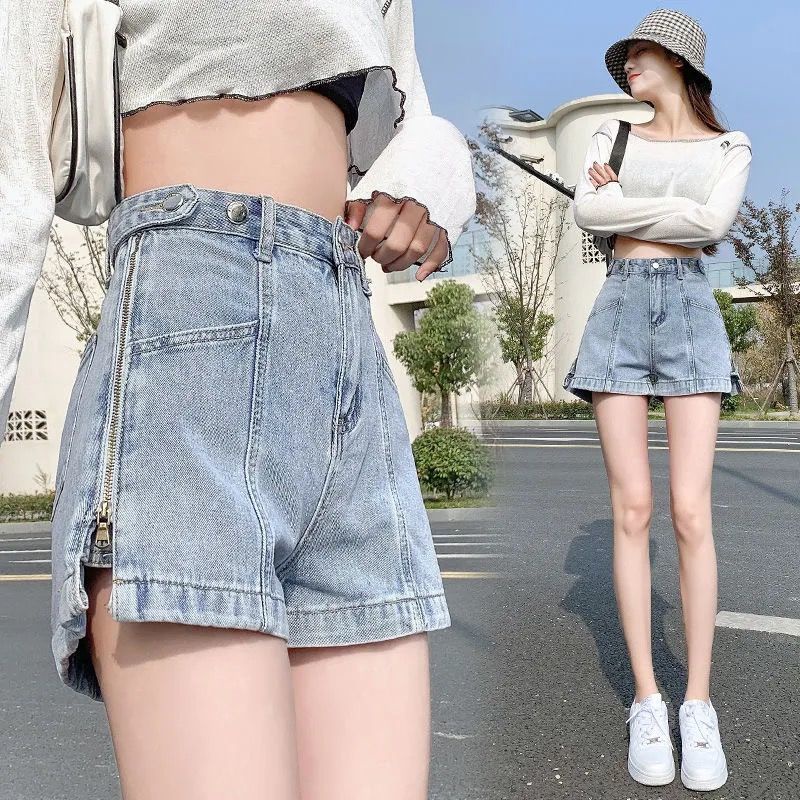Quần Short Denim Lưng Cao Ống Rộng Thời Trang Cá Tính Cho Nữ