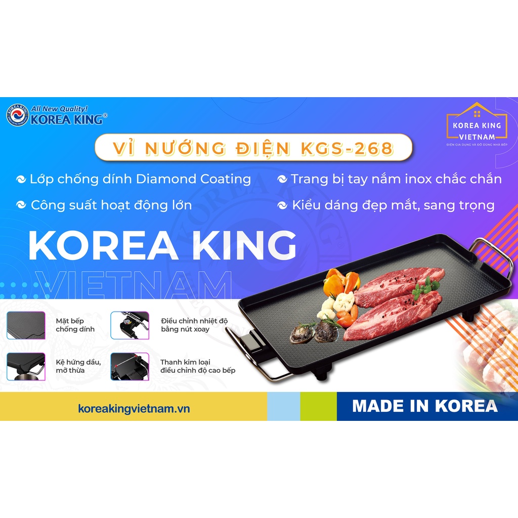 [Mã ELHADEV giảm 4% đơn 300K] VỈ NƯỚNG ĐIỆN KOREA KING KGS - 268 ( Hàng chính hãng )