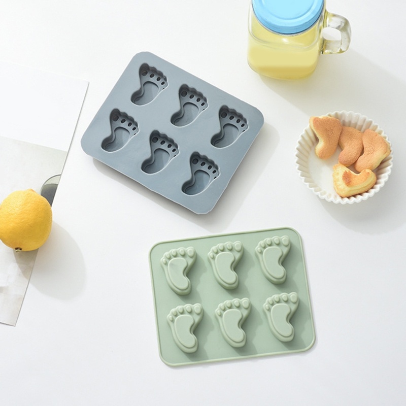 Khuôn Silicone 6 Ngăn Tạo Hình Bàn Chân Làm Bánh 3 Màu Tiện Dụng
