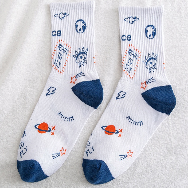 Vớ nữ cổ cao, tất nữ cổ cao cute họa tiết cô gái tone trắng xanh giá rẻ M49