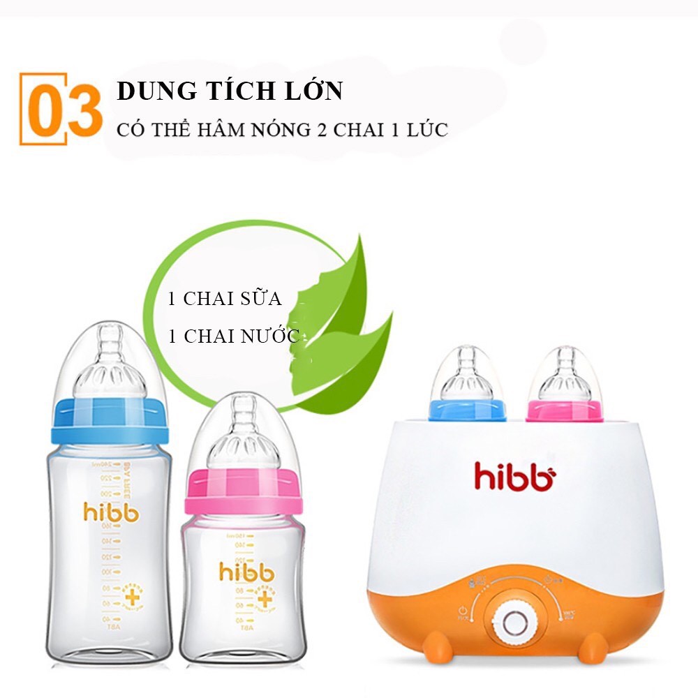 BH 12 tháng - Máy hâm sữa tiệt trùng 2 bình sữa cổ rộng đa năng Hibb (Tặng kèm bộ cọ và kẹp gắp chống nóng)