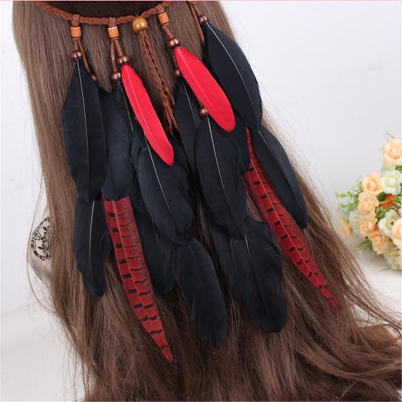 Dây Boho Lông Vũ Đỏ Đen