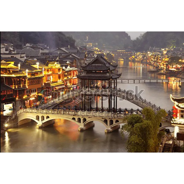 Tranh lụa 3d Hồng Kông Phố Cổ khổ lớn Kích Thước 1,5m x 2m HKPC03