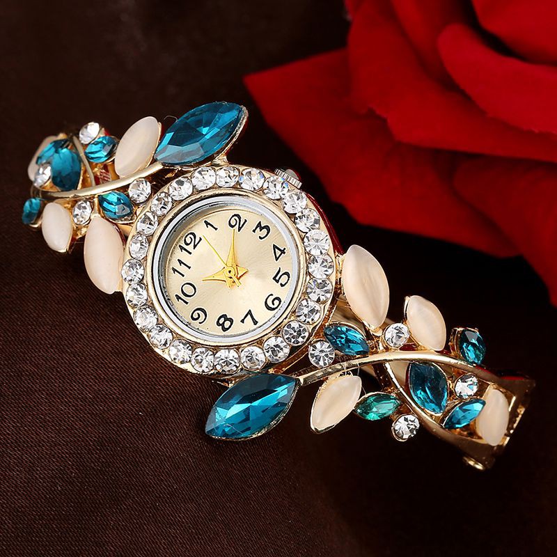 Đồng hồ Quartz dạng lắc tay rỗng đính pha lê đá quý nhiều màu cho nữ