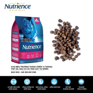 Nutrience Original Mèo trưởng thành khỏe mạnh (trên 12 tháng) - Thịt gà, rau củ và trái cây tự nhiên bao 5kg