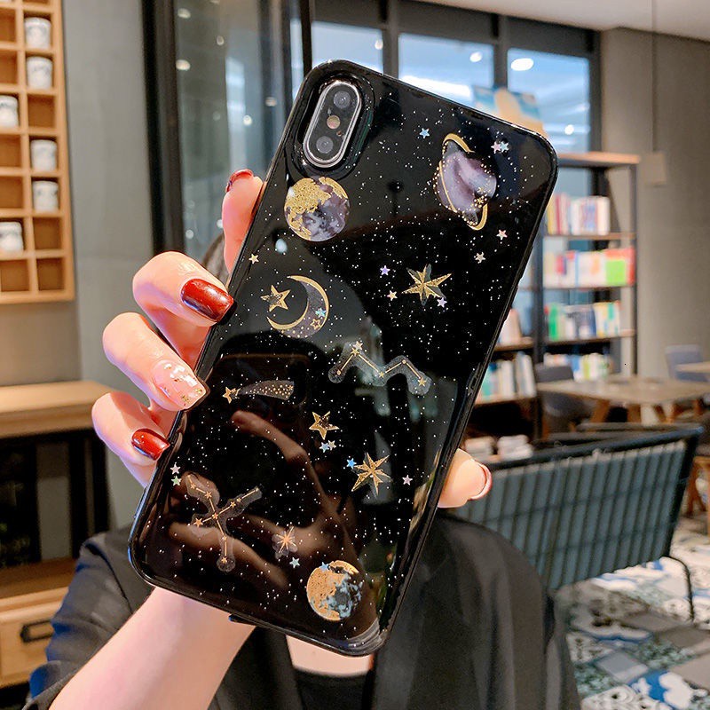 Ốp điện thoại silicon trong suốt bầu trời đầy sao thích hợp cho IPhone 7 8Plus XS XR XSMAX 11 11pro 11promax 12 12promax