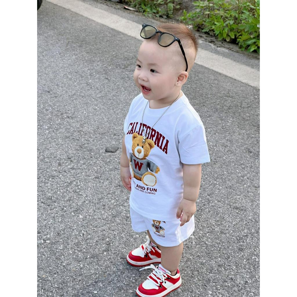 Áo thun gia đình gấu W cali đỏ cho bé, áo phông trẻ em unisex Samy Kids