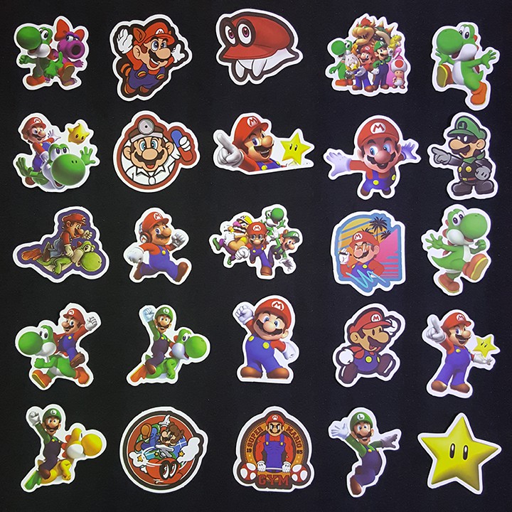 Miếng dán Sticker chủ đề Super Mario trọn bộ 50 hình - In rõ ràng sắc nét khó tróc