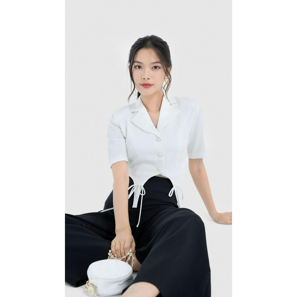 Áo croptop vest tay ngắn phối dây nơ cách điệu Vella Fashion VA23011 - xanh