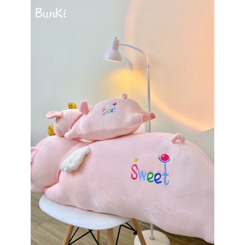 GẤU BÔNG HEO THIÊN THẦN NẰM 1M1 CAO CẤP BUNKI