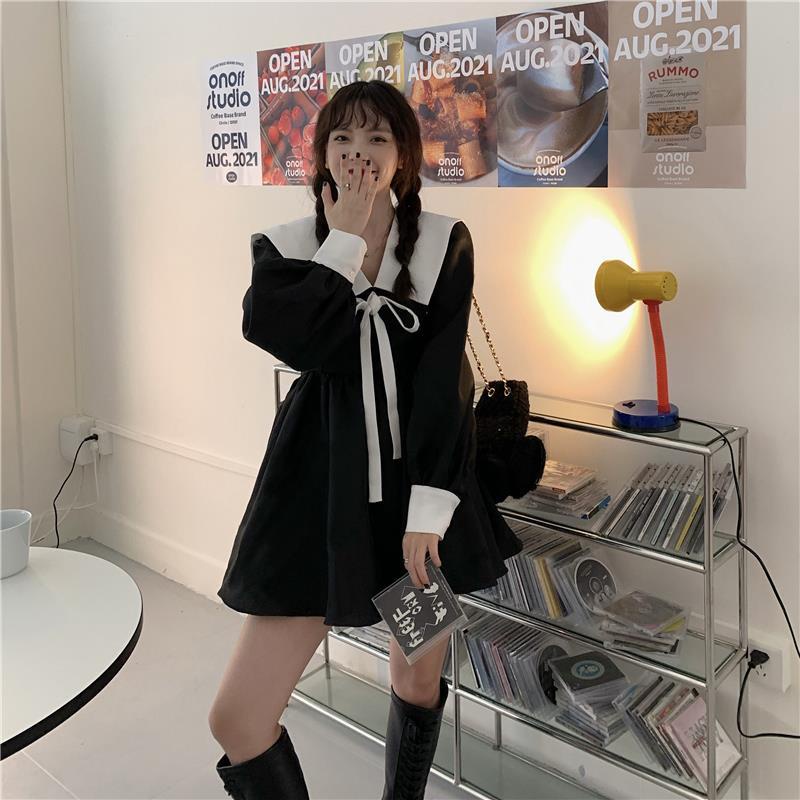 Đầm IELGY thắt nơ eo màu tương phản thời trang