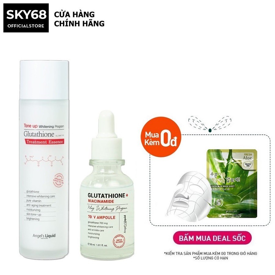 Combo mờ nám, dưỡng trắng, cấp ẩm, mờ thâm Angel's Liquid Glutathione700 (Toner 150ml + Serum Plus Niacinamide 30ml)