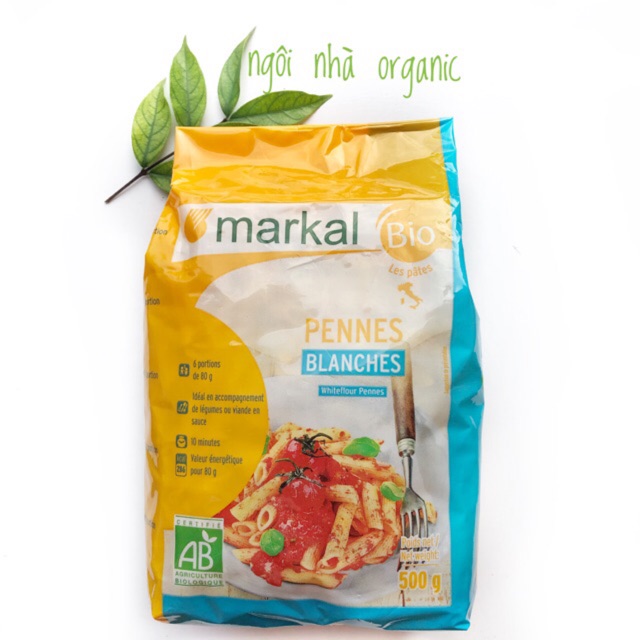 Nui ống penne trắng hữu cơ Markal 500g