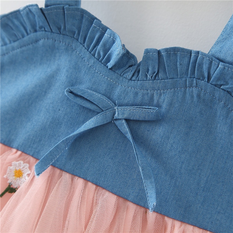 Váy bé gái 2 dây thêu hoa dễ thương phong cách Hàn Quốc  từ 6 tháng đến 3 tuổi