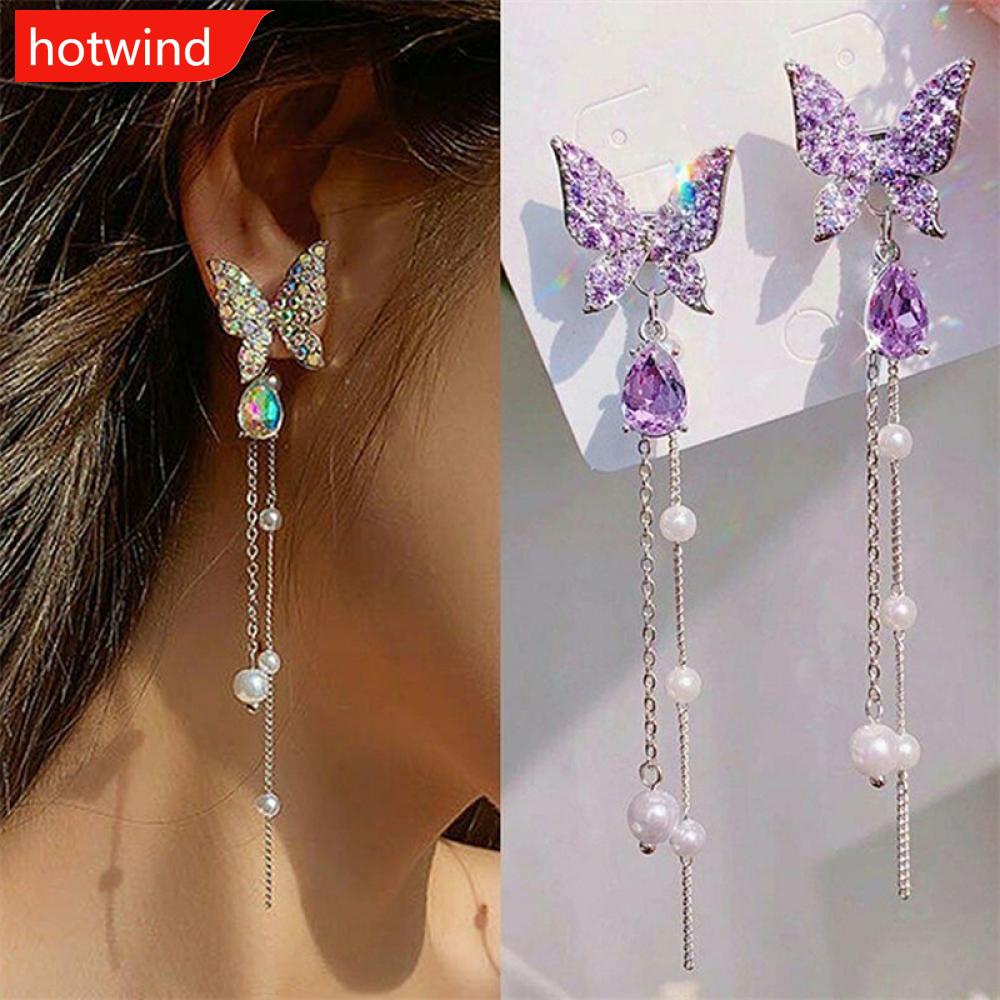 Khuyên Tai Dáng Dài Hình Bướm Đính Ngọc Trai Và Đá Zircon H7R7