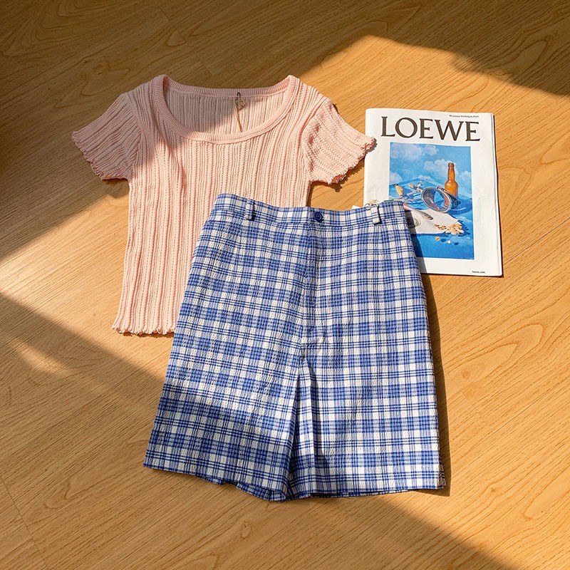 quần đùi nữ,quần đùi kẻ ca rô cao cấp phom chuẩn hàn sành điệu dáng cực xinh cho chị em | BigBuy360 - bigbuy360.vn