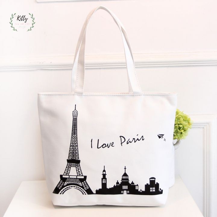 Túi tote 🍓 𝐋𝐎𝐀̣𝐈 𝐈 🍓 Túi Tote canvas có khóa kéo in hình , uzzang unisex đeo vai đi học