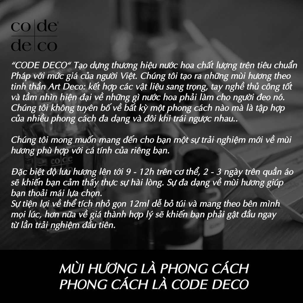 Tinh Dầu Nước Hoa Code Deco Coco W Mademoiselle EDP 10ml, Thanh Lịch, Quý Phái