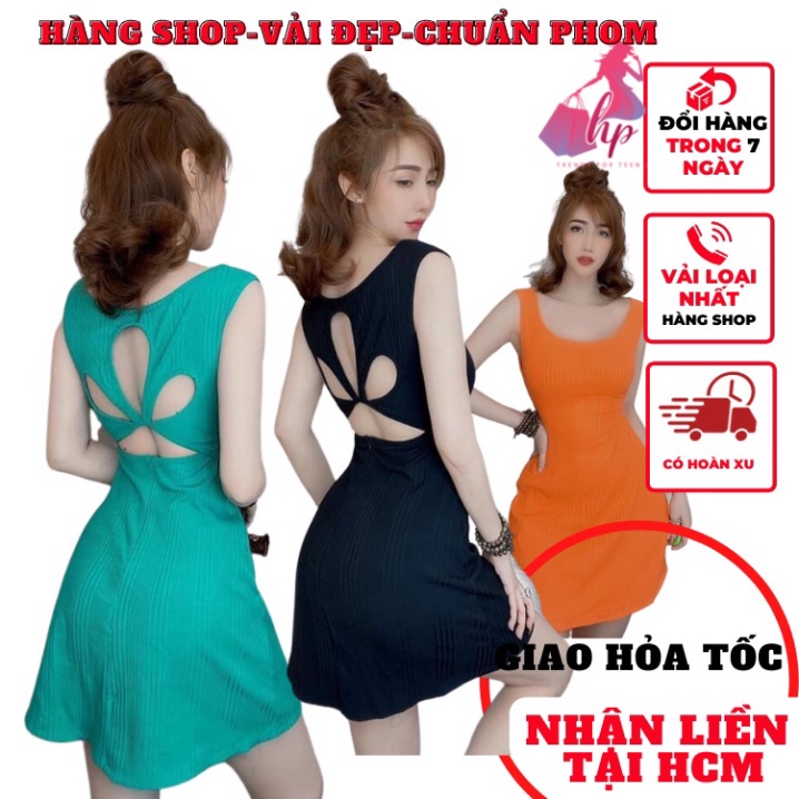 Váy đầm hai dây bản to nữ dáng ngắn hở lưng màu đen dự tiệc sang chảnh hàn quốc sexy mới VD211
