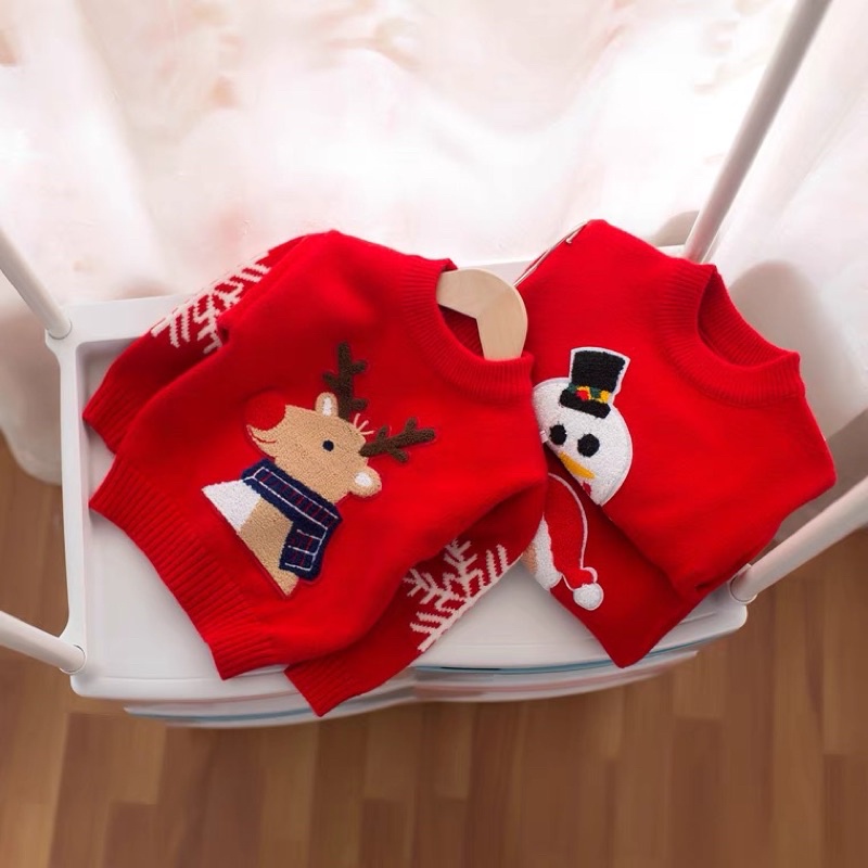 Áo len noel hình tuần Lộc chất len mịn dày dặn cho bé trai bé gái từ 1 -6 tuổi