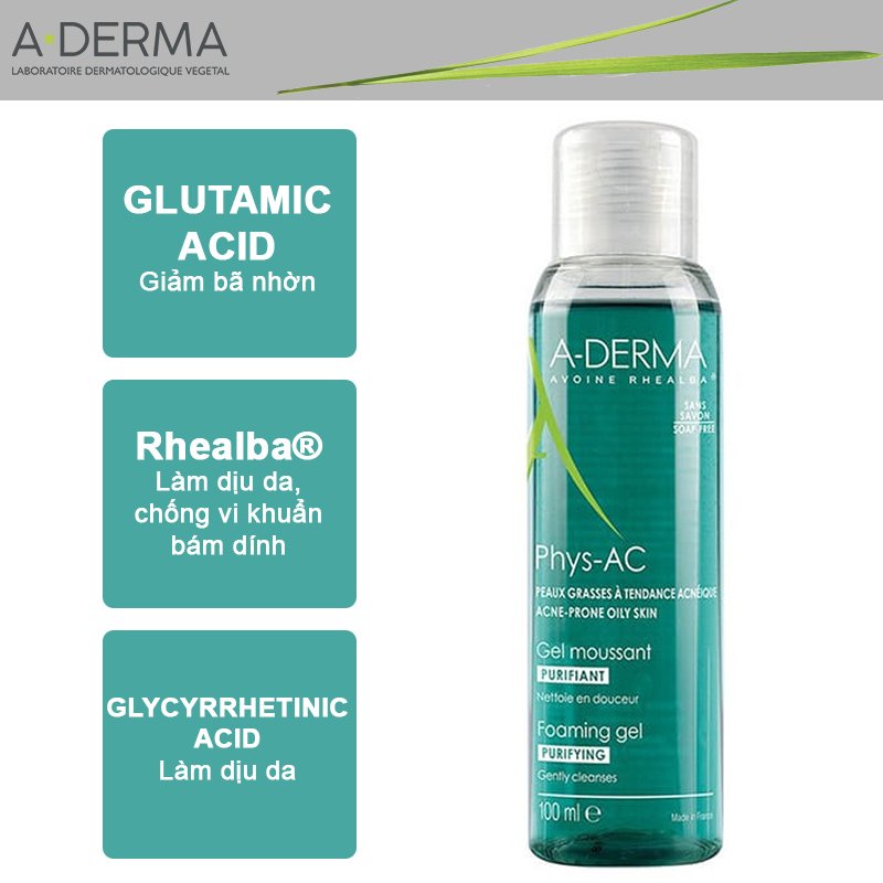 Aderma sữa rửa mặt A-Derma gel moussant purifiant phys-ac 200ml - 400ml