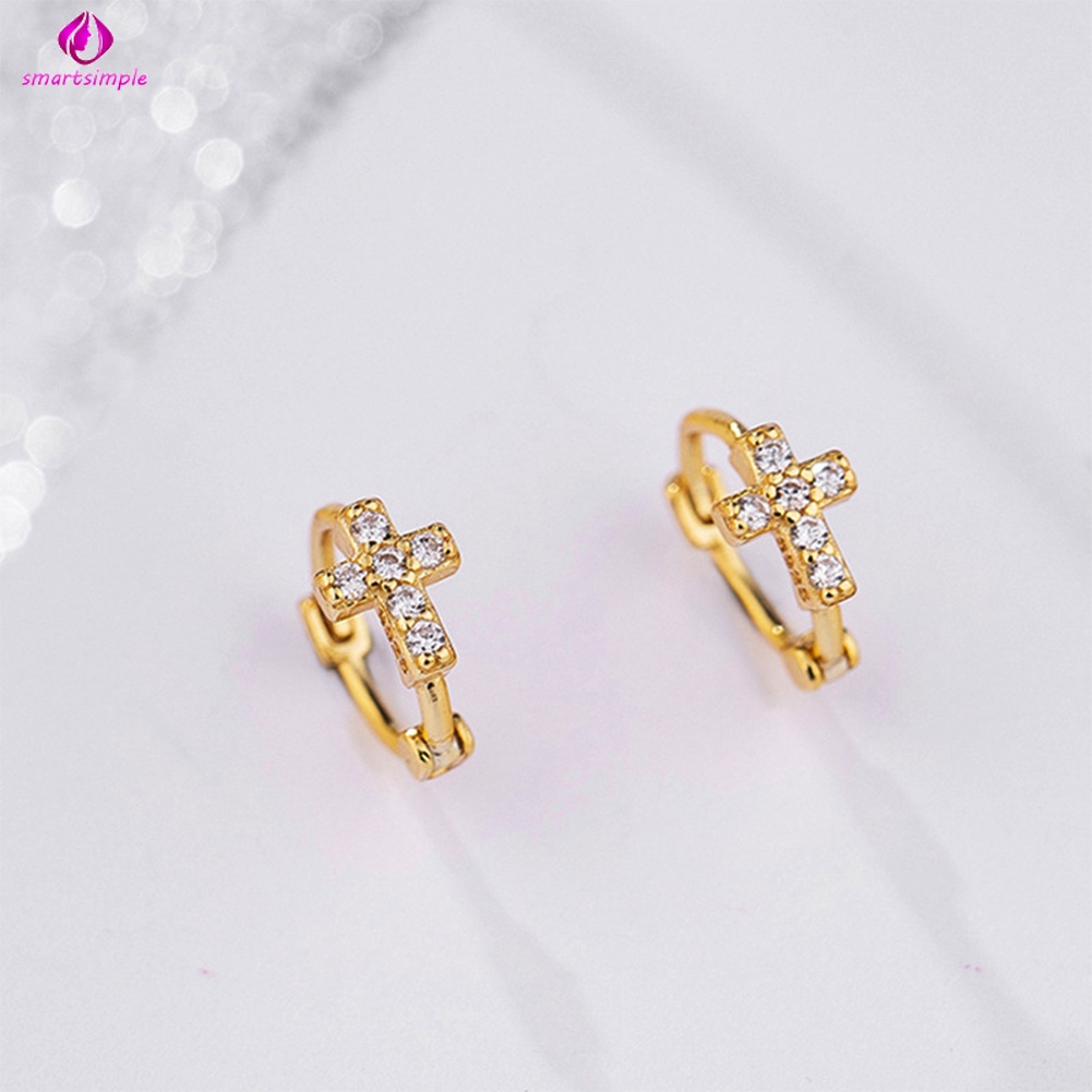 1 Đôi Khuyên Tai Tròn Mini Mạ Vàng Đính Đá Thời Trang Cho Nữ