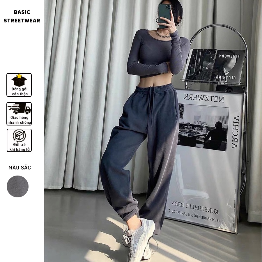 Quần Jogger Nữ Bo Gấu Dây Rút Nỉ Da Cá Form Rộng  Nam Sweatpants Xám Đậm Basic Streetwear. QJG02