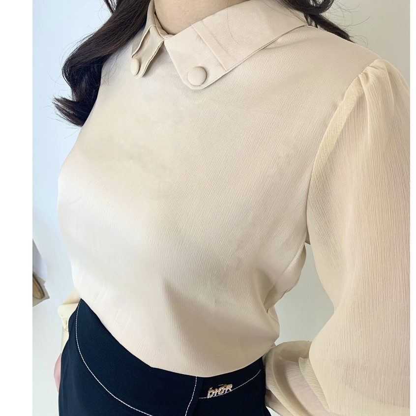 [Mã WASTUP giảm 10% tối đa 30K đơn 99K] Áo sơ mi nữ lụa dài tay phối tơ EMVY - A30 | BigBuy360 - bigbuy360.vn