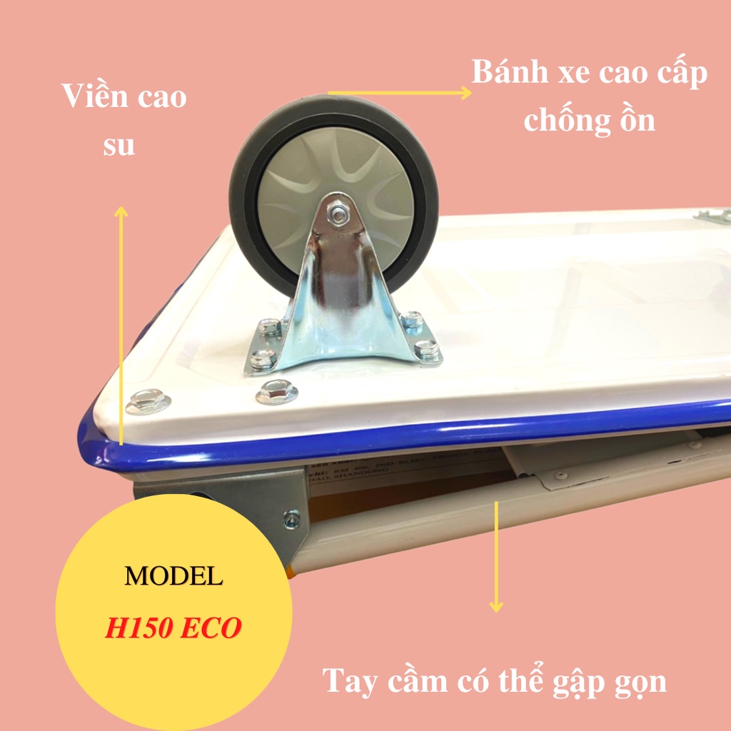 Loại nhỏ Xe đẩy hàng HLVINA H150 bánh xe TPR cao cấp êm ái ít ồn thích hợp dùng trong chung cư văn phòng