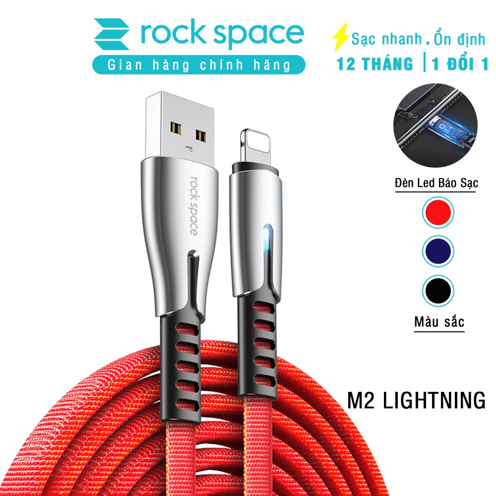 Dây cáp sạc nhanh cho iphone Rockspace M2, dây dù sạc nhanh không nóng máy, có đèn led - Hàng chính hãng