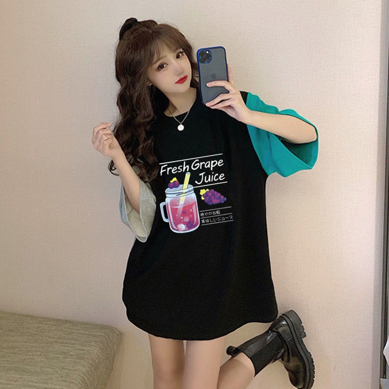 Áo thun tay lửng cổ tròn oversize cho nữ