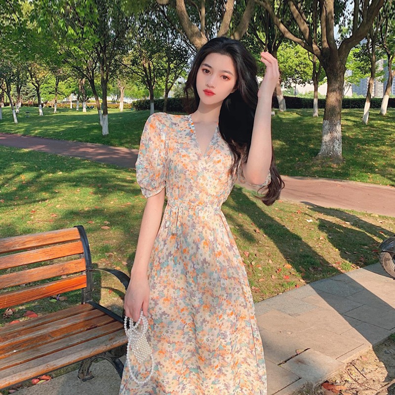 [Mã HANGXINH1 giảm 50k đơn tối thiểu 200k] Váy hoa nữ mẫu mới phong cách vintage hàng Quảng Châu cao cấp V125 (KÈM ẢNH T | BigBuy360 - bigbuy360.vn