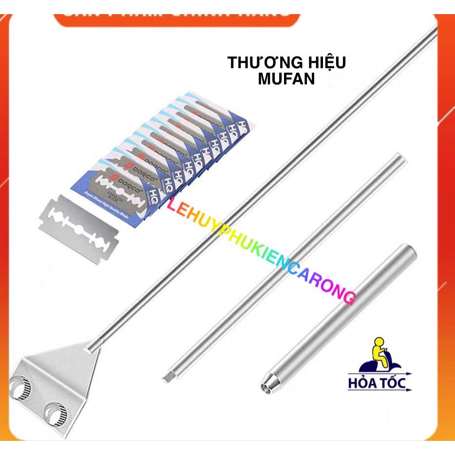 Cây Cạo Rêu Inox Mufan Kích Thước 46cm 65cm Tặng Kèm 10 Lưỡi Dao - Cạo Rêu Cho Bể Cá Cảnh, Thuỷ Sinh