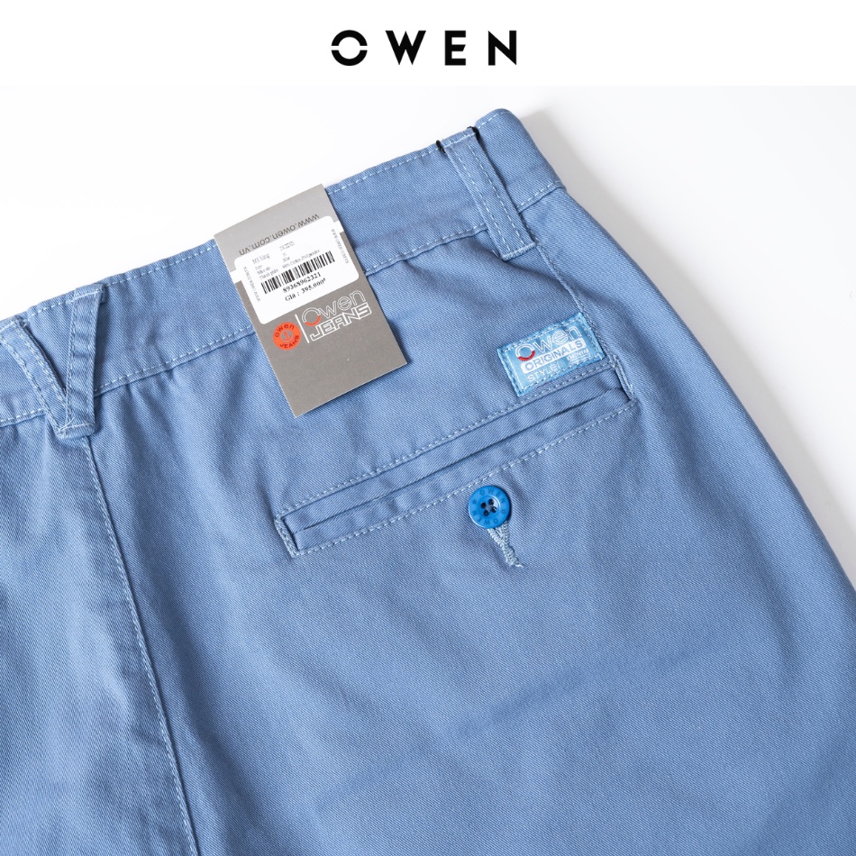 Quần short nam kaki OWEN màu xanh blue, chất vải cotton cao cấp, co giãn, trẻ trung, dáng slimfit năng động