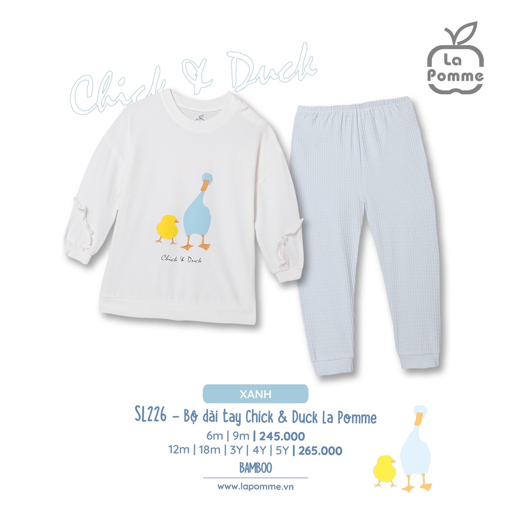Bộ La Pomme Bamboo Dài tay bồng bèo vit con cao cấp mềm mịn đáng yêu thấm hút tốt cho bé gái SL226