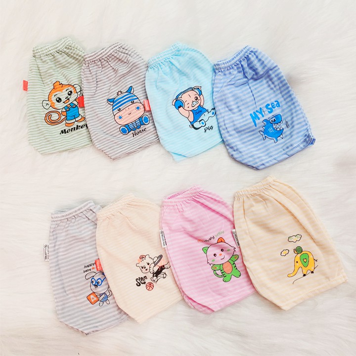 Quần chục đùi cotton kẻ chất mềm mịn thoáng mát cho bé trai và bé gái 2-10kg hình thú ngộ nghĩnh đủ màu Baby-S – SQVN003