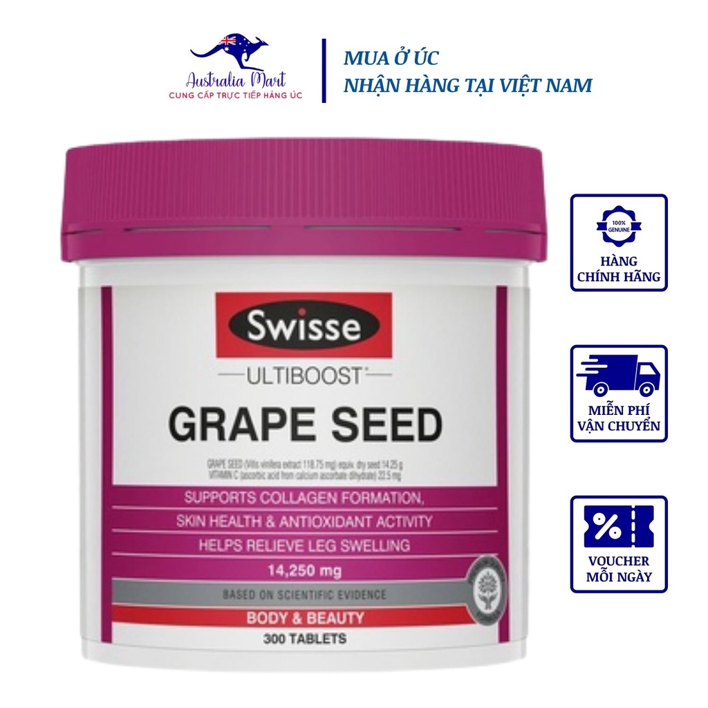 Tinh chất hạt nho hàm lượng cao Swisse Grape Seed 14,250mg 300 viên