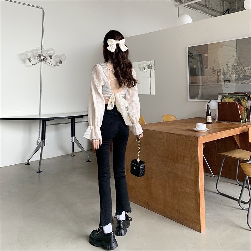 Quần Flare Jeans Ống Loe Cắt Chéo