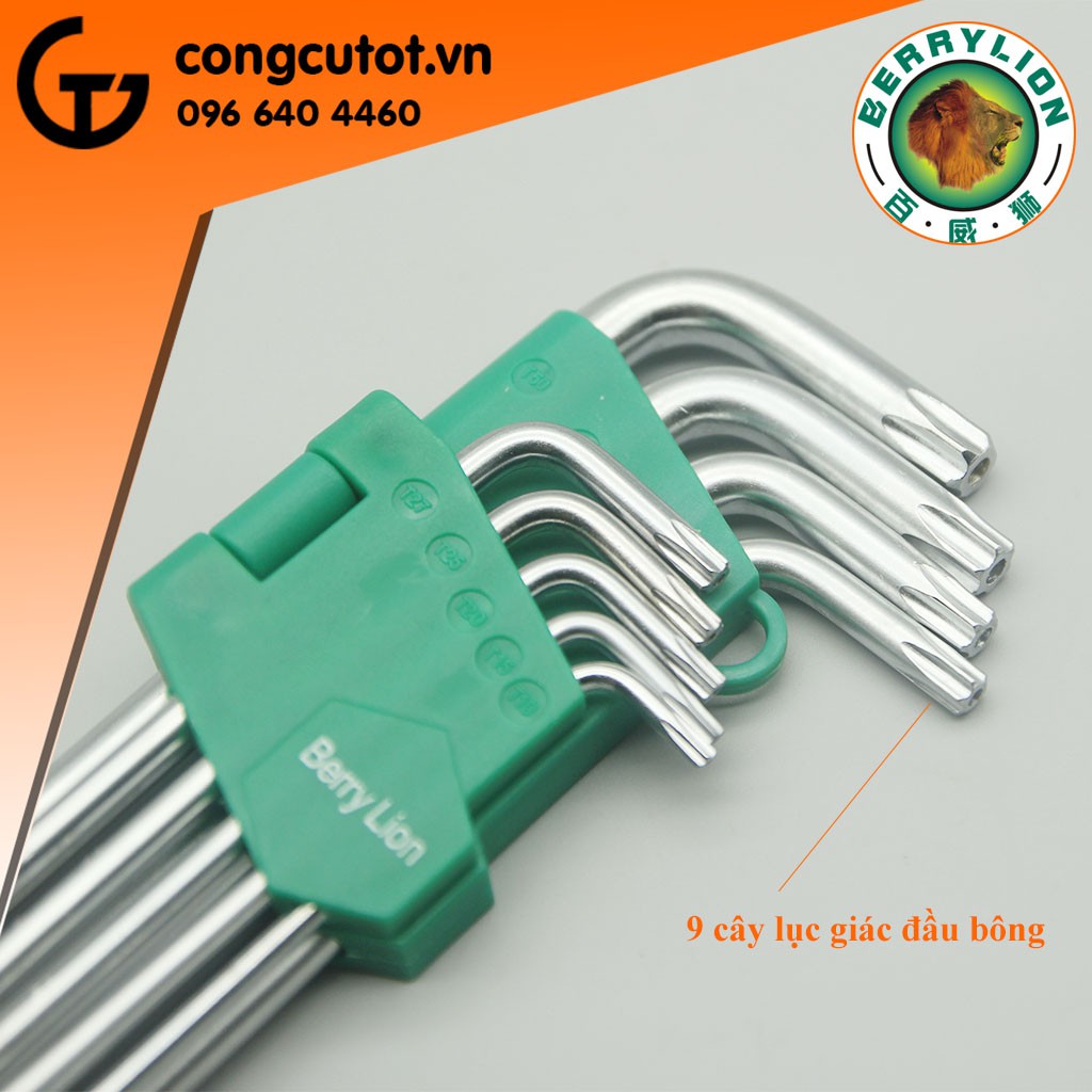 Bộ lục giác 9 cây đầu bông T10 - T50 cây chữ L Berrylion 22mm