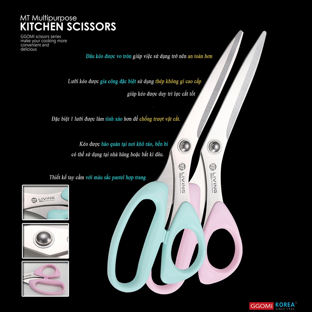 Kéo nhà bếp tiện lợi dài 25cm,độ dài lưỡi 10.3cm bằng thép không gỉ GGOMi Hàn Quốc MT166
